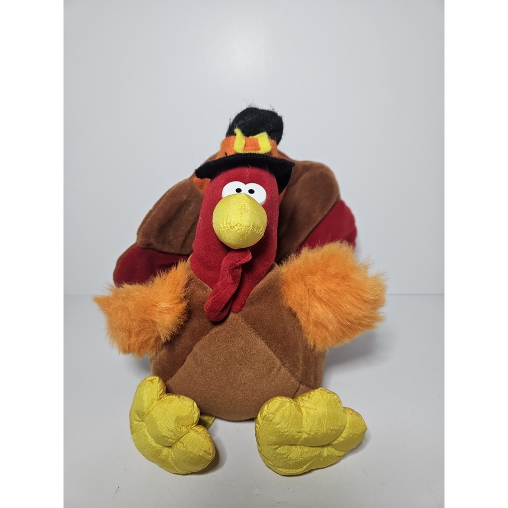 Gibson Greetings Mr Gobbles Turkey Plush Thanksgiving Stuffed Pilgrim Hat 90's